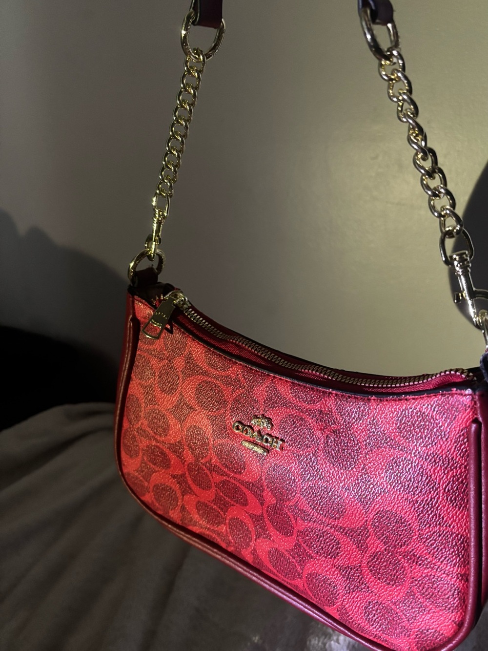 Coach Red Signature Chain-Handle Shoulder Bag
